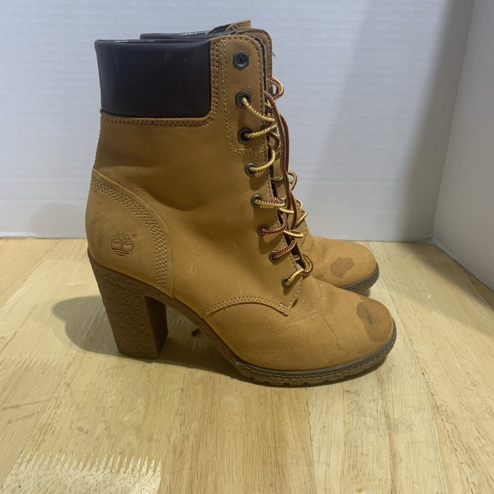 Timberland Allington 6-Inch Lace-Up Heeled Boot Womens 6.5 8715A Wheat Nubuck